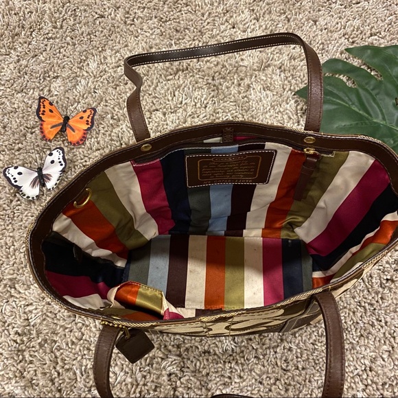 Authentic Coach Brown Stripe Tote Handbag - Picture 2 of 6